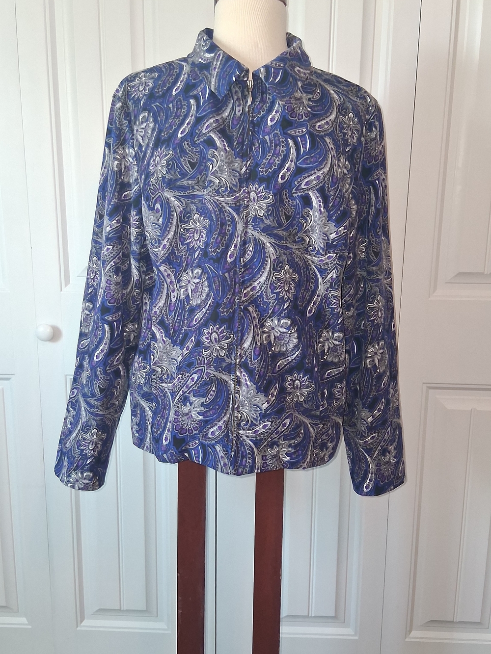 Christopher & Banks Blue Paisley Zip Jacket/Shacket Size XLarge Women's